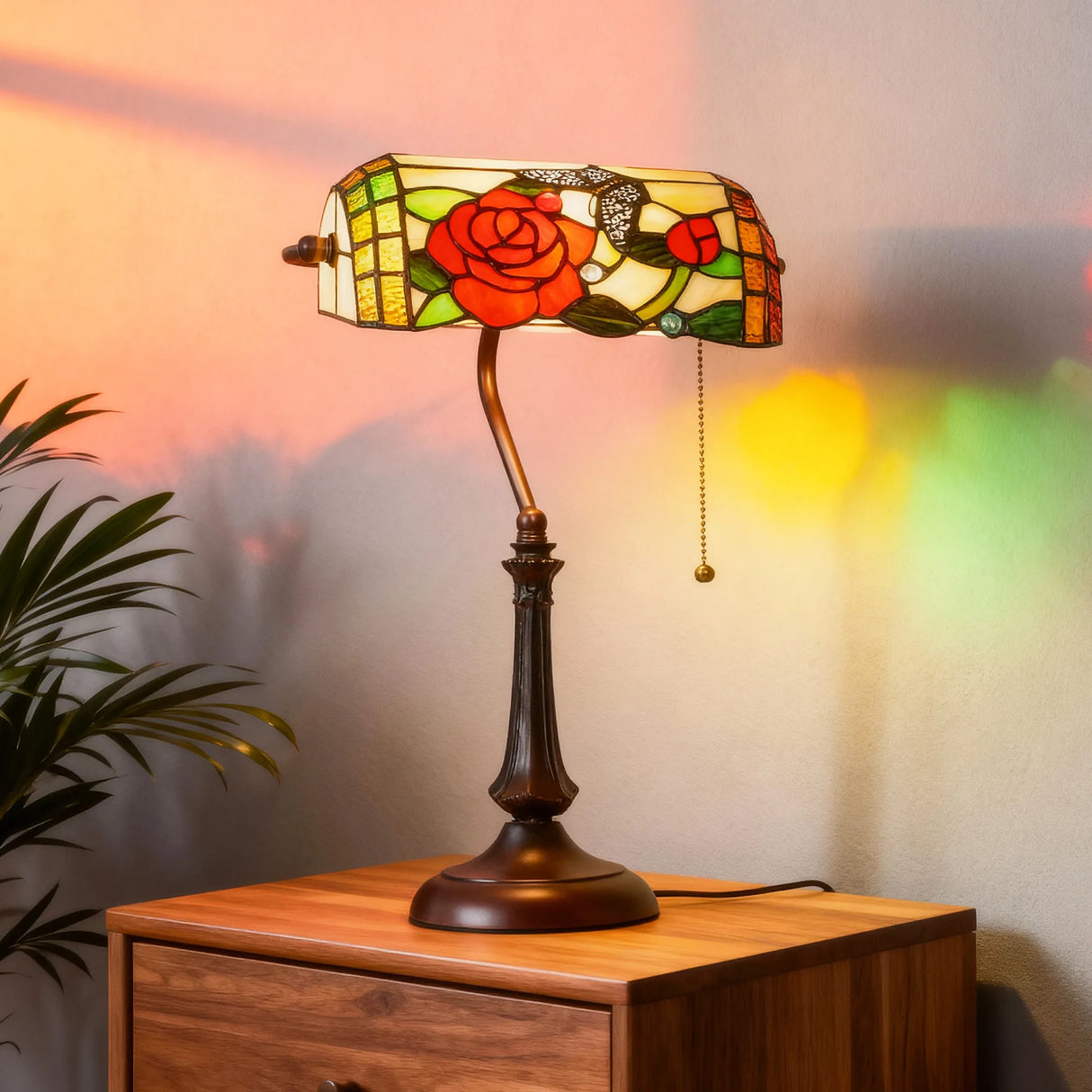 HOMCOM Tiffany-Style Rose and Butterfly Table Lamp - Multi