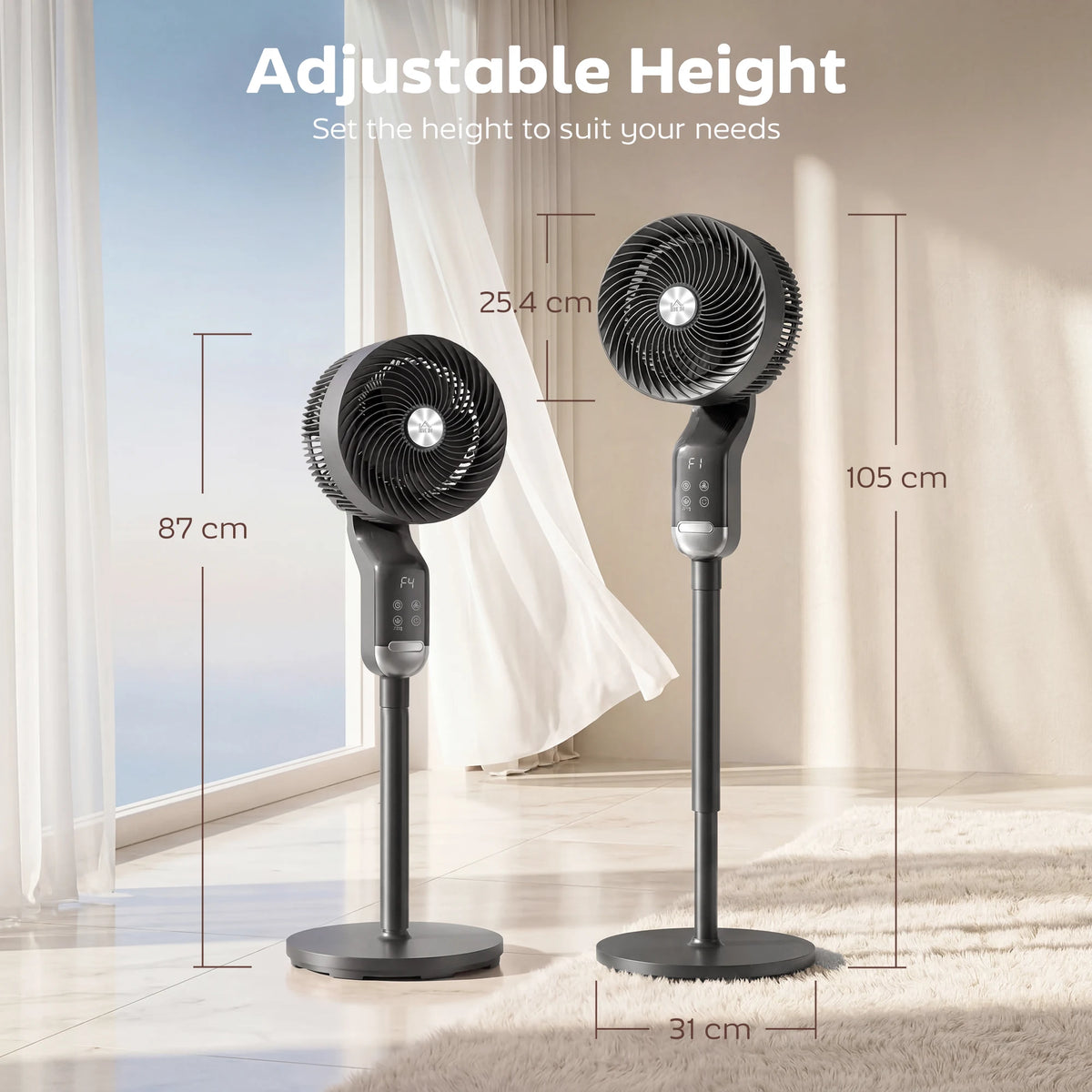 HOMCOM 20 dB Silent Standing Fan, Pedestal Fan with Remote, Oscillating, 8 Speeds, Adjustable Height, 12H Timer