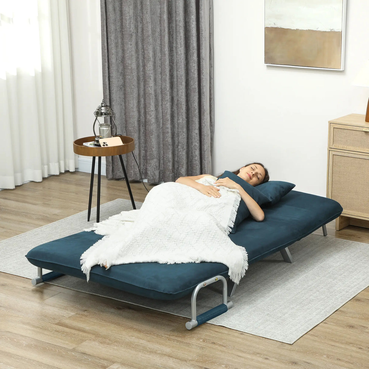 HOMCOM Two-Seater Click-Clack Sofa Bed - Navy Blue