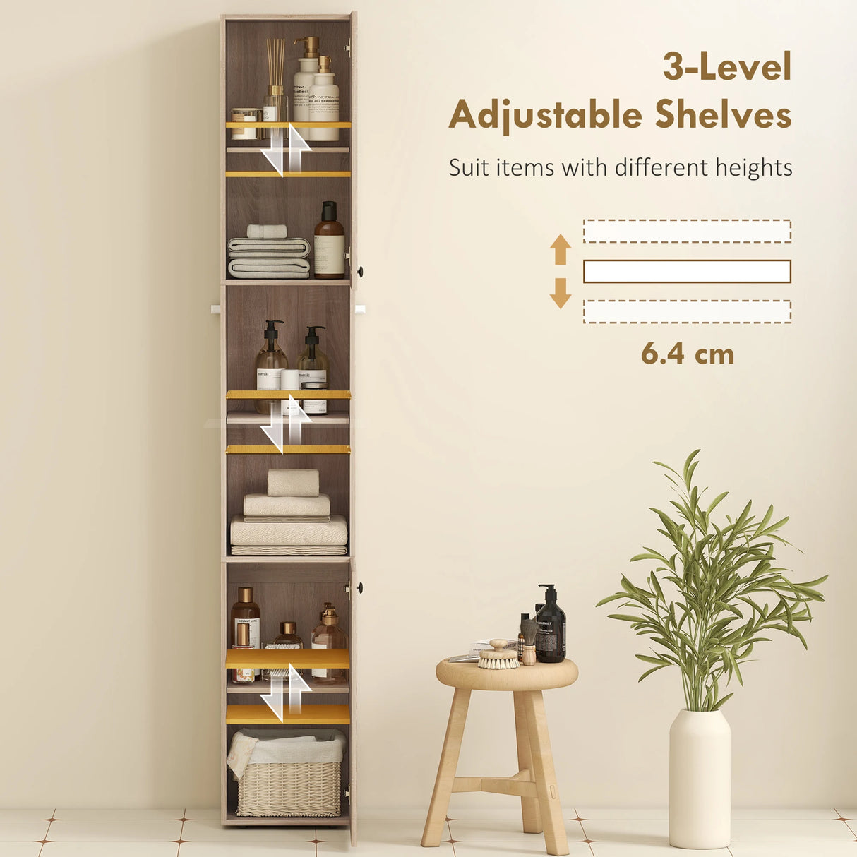 HOMCOM 6-Tier Tall Bathroom Cabinet - Natural