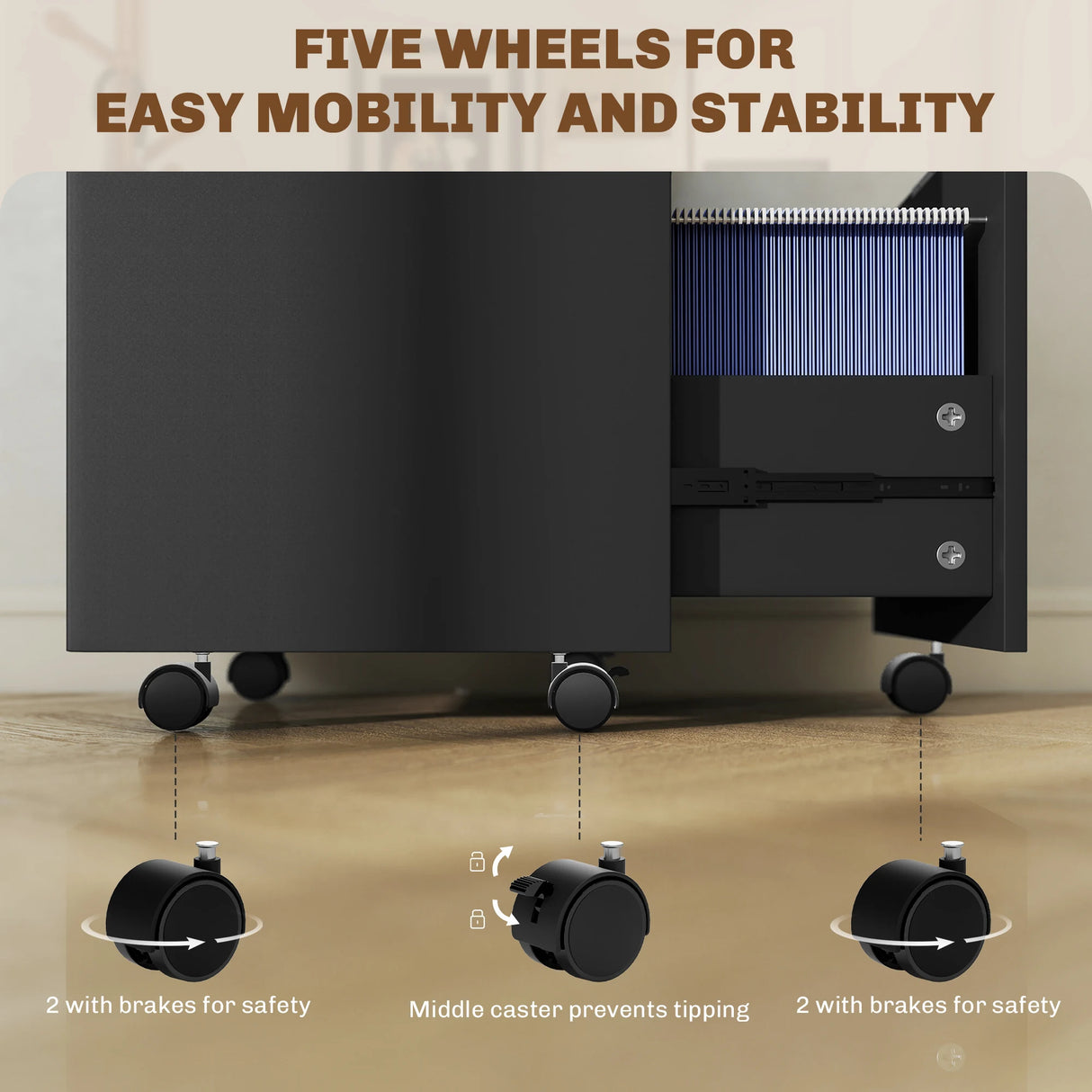 HOMCOM Two-Drawer Lockable Filing Cabinet - Black