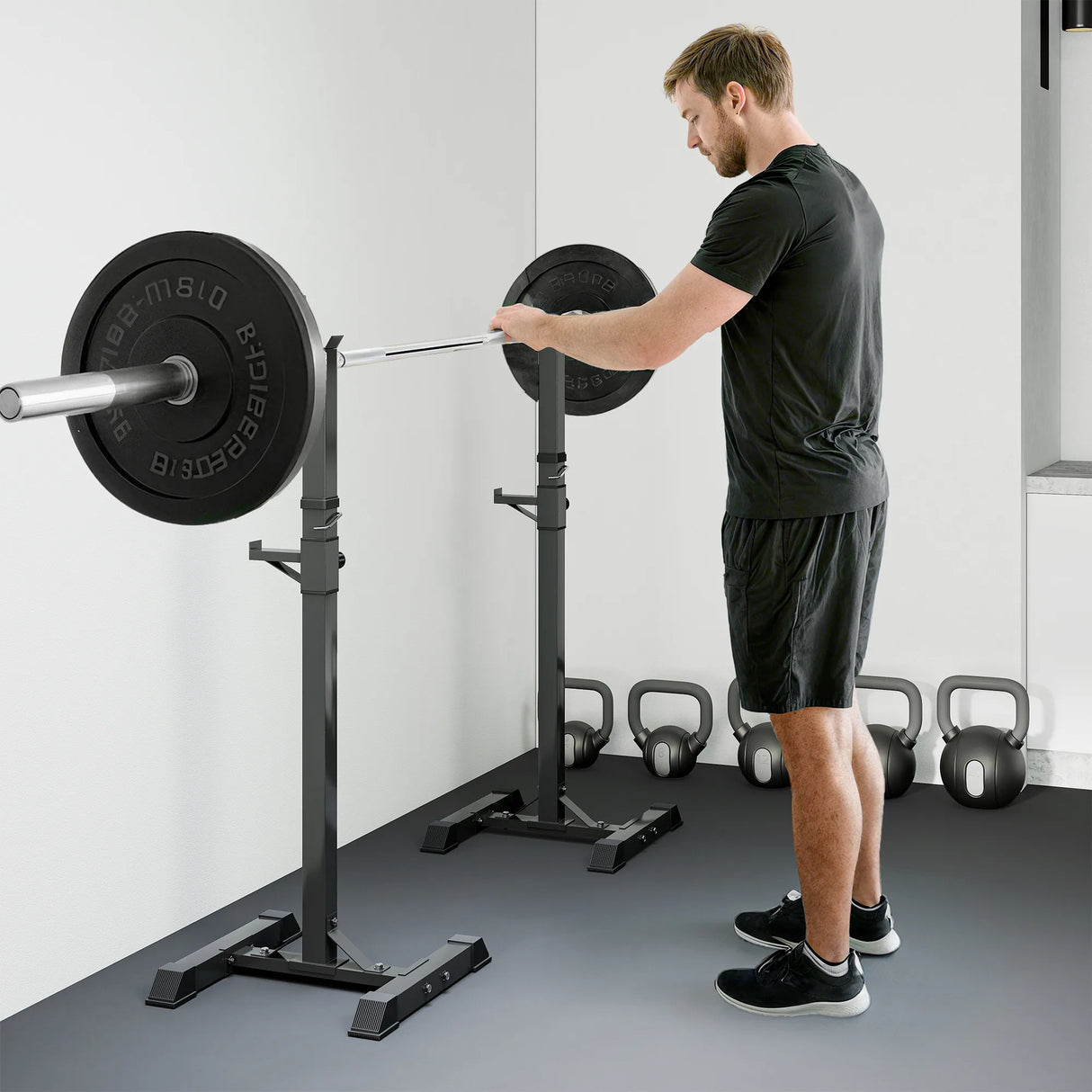 HOMCOM Adjustable Squat Rack, Weight Strength Training Bench Press Rack Weight Bench Supporter for Home Gym Exercise, Max Load 150kg, 124-154cm