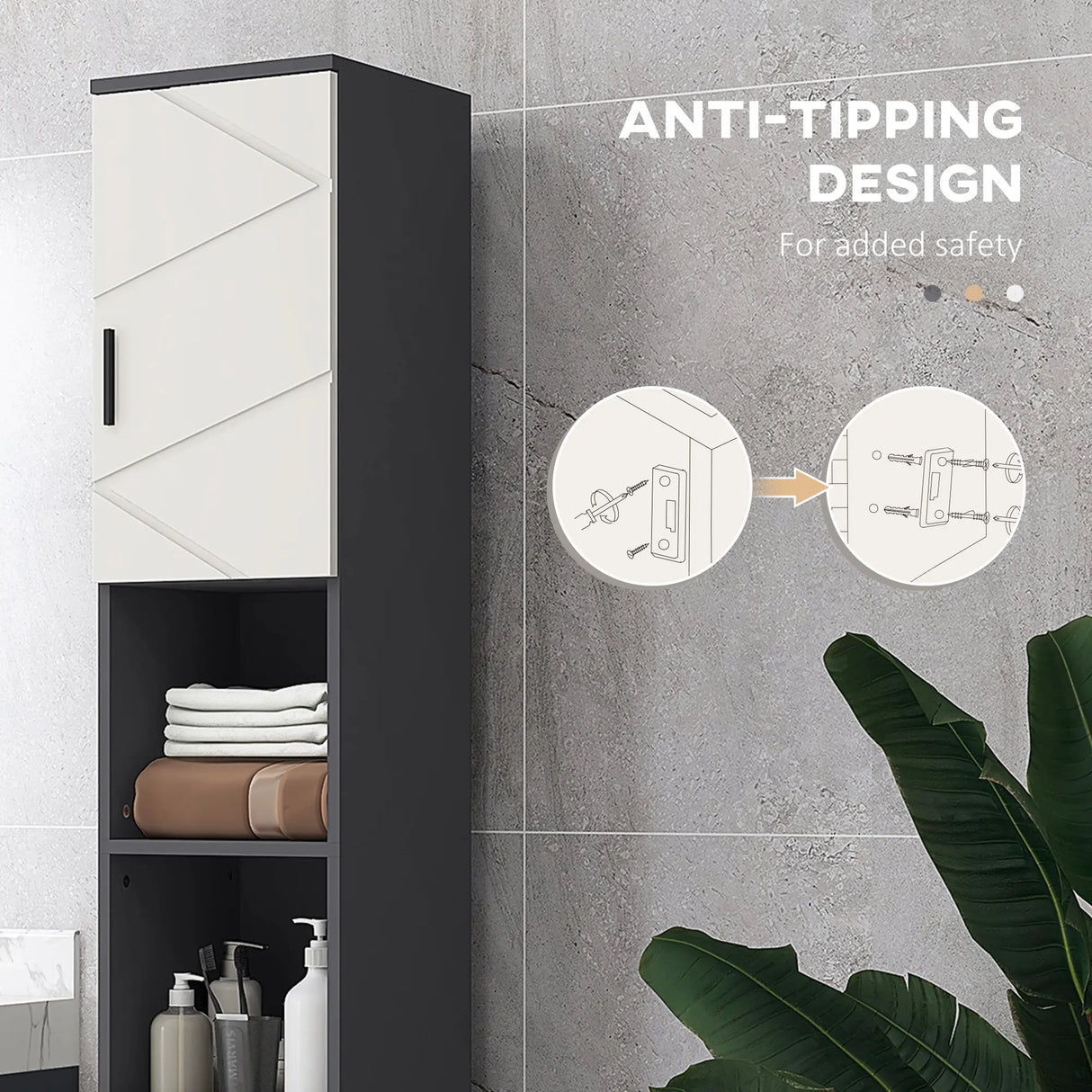 kleankin Line Embossed Tall Bathroom Storage Cabinet - Grey