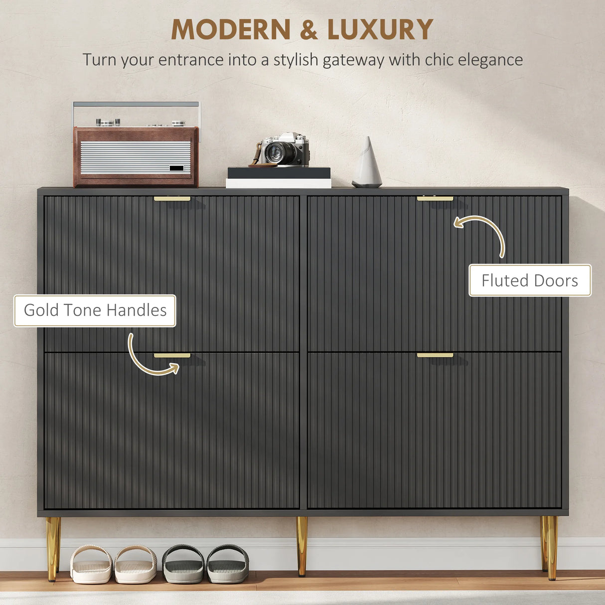 HOMCOM Elegant Four-Drawer Shoe Cabinet - Black