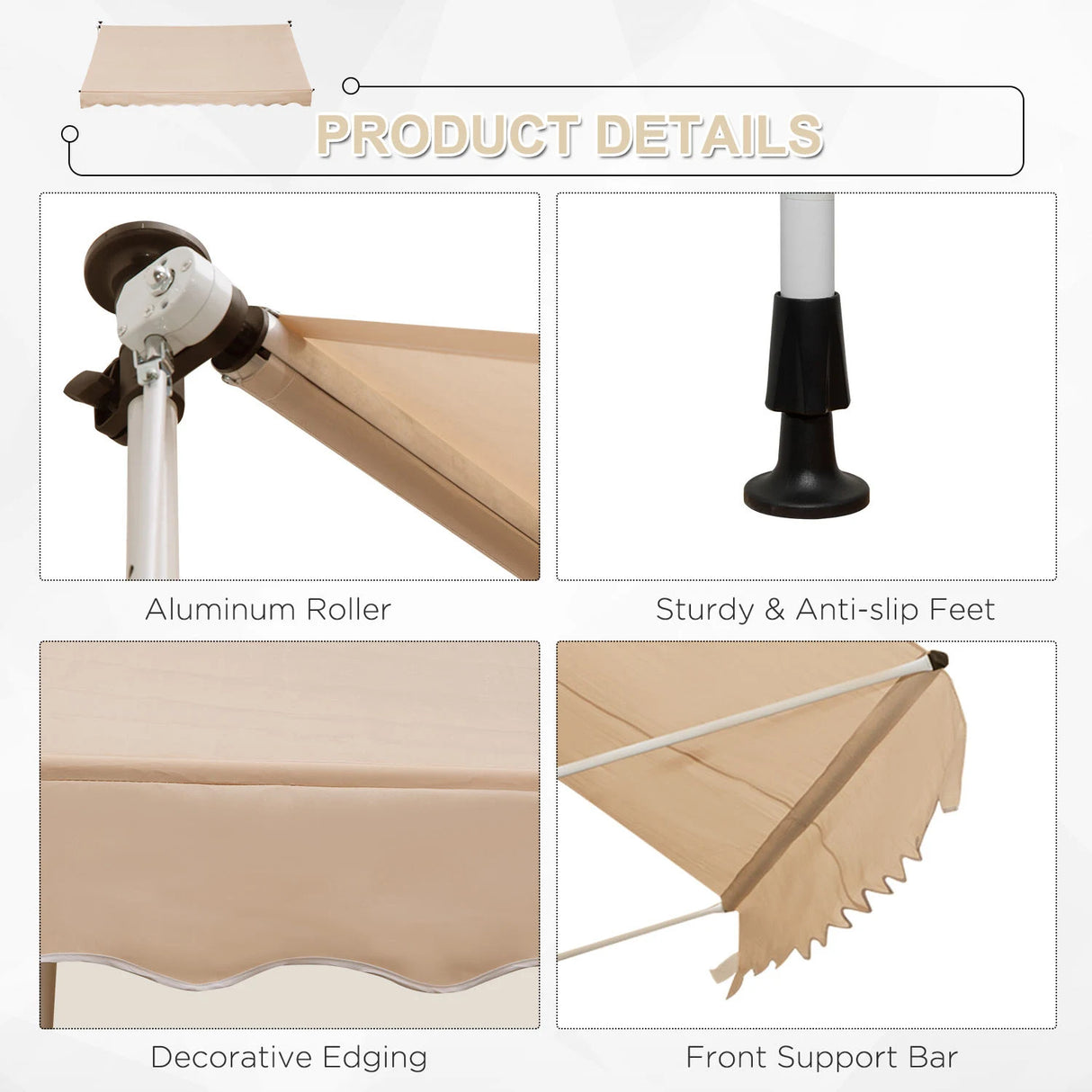 Outsunny 3x1.5m Adjustable Outdoor Aluminium Frame Awning Beige