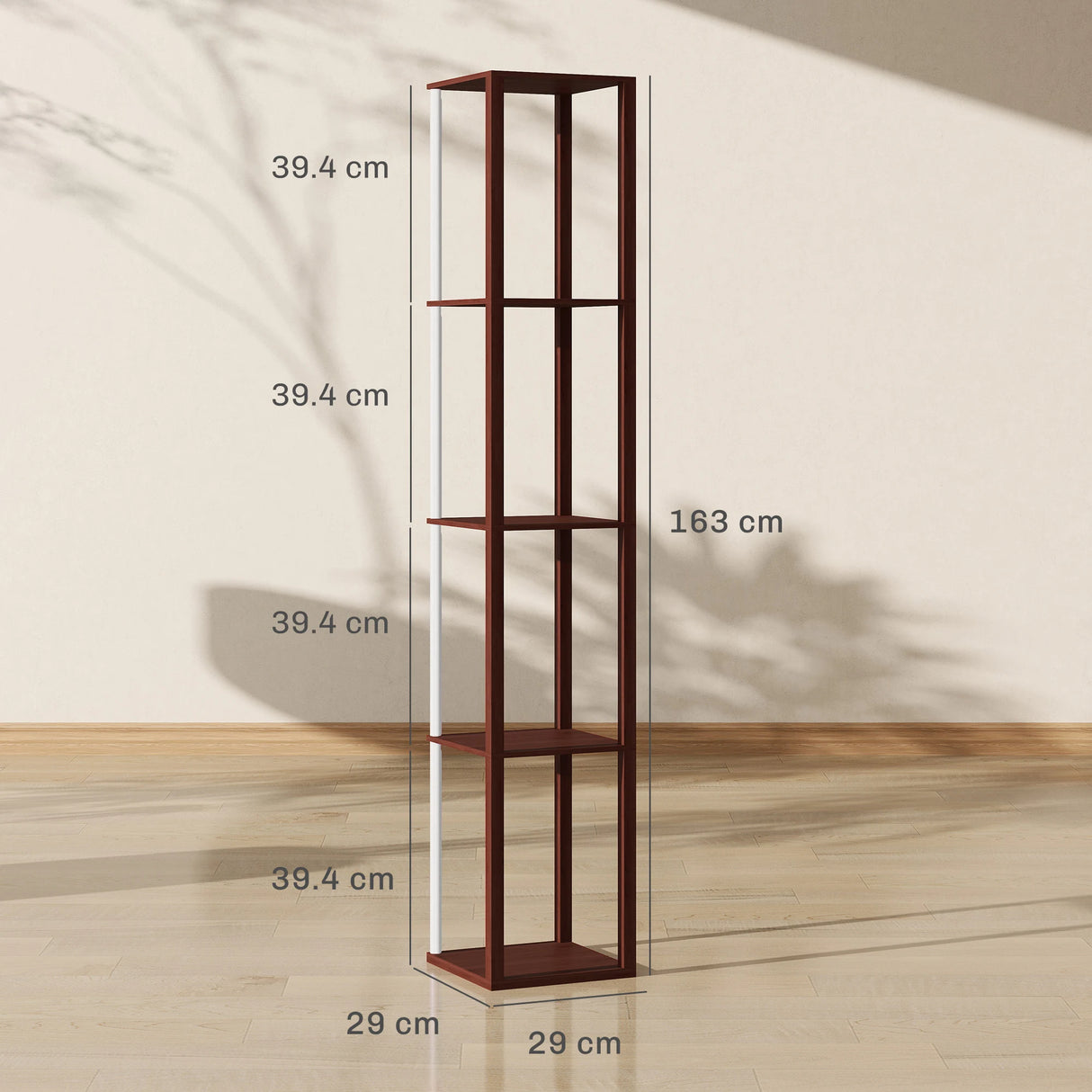 HOMCOM RGB LED Floor Lamp with Shelves, Modern Dimmable Standing Lamp with Remote Control, Adjustable Brightness & Speed for Living Room, Bedroom, Office, Brown