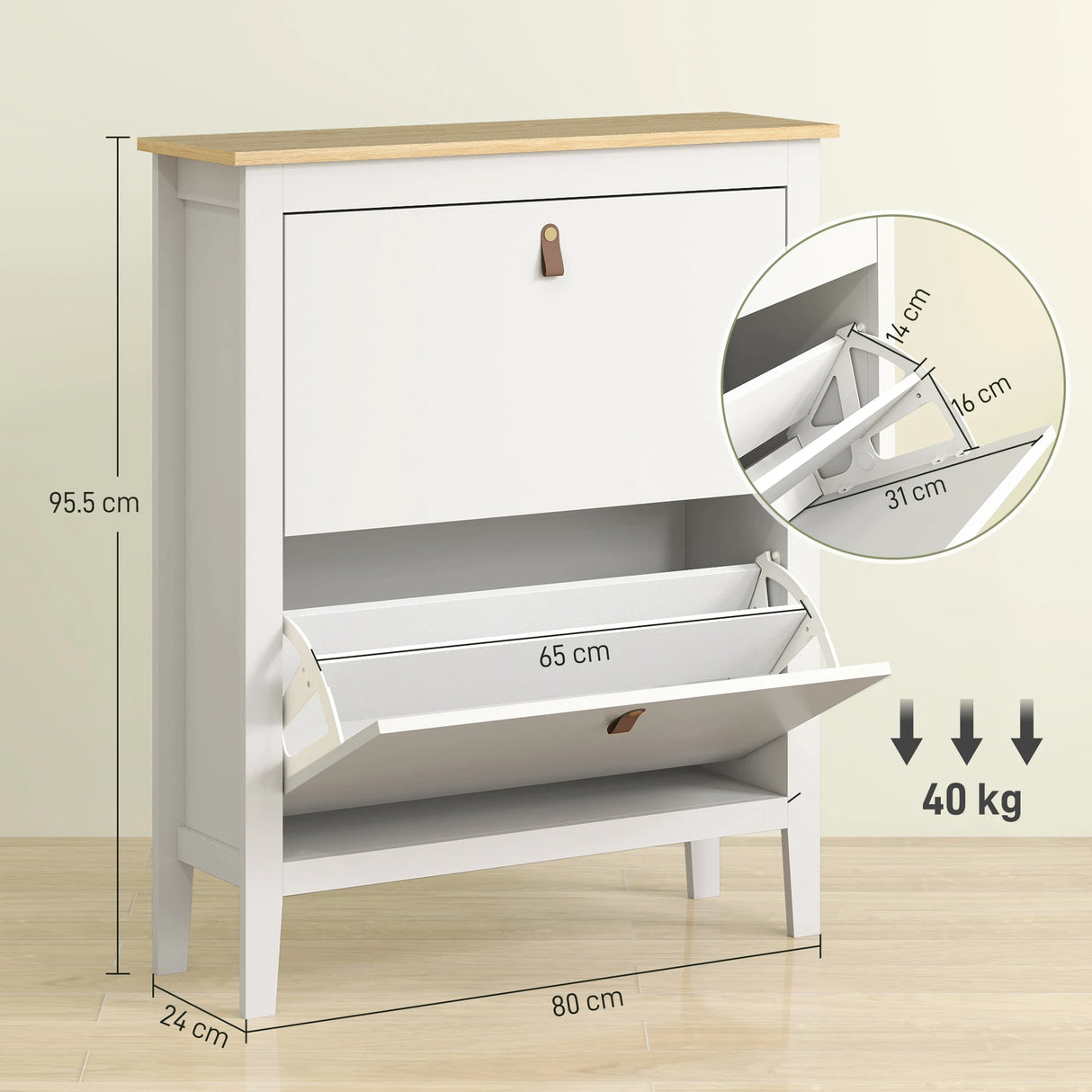 HOMCOM Modern Two-Drawer Shoe Cabinet - White