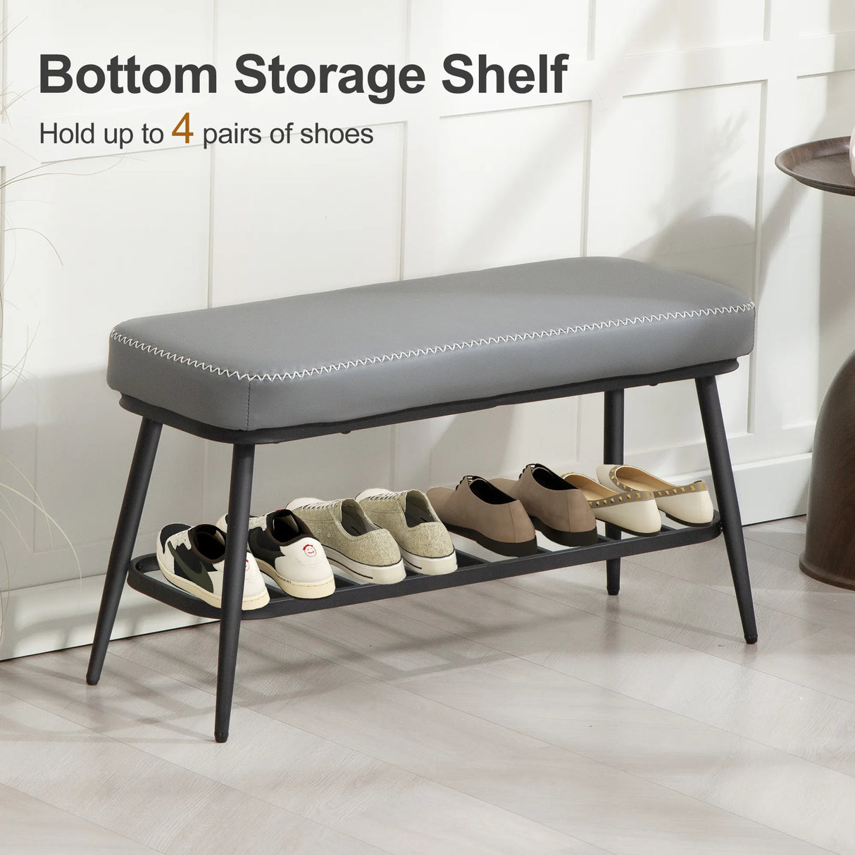 HOMCOM PU Leather Shoe Storage Bench - Grey