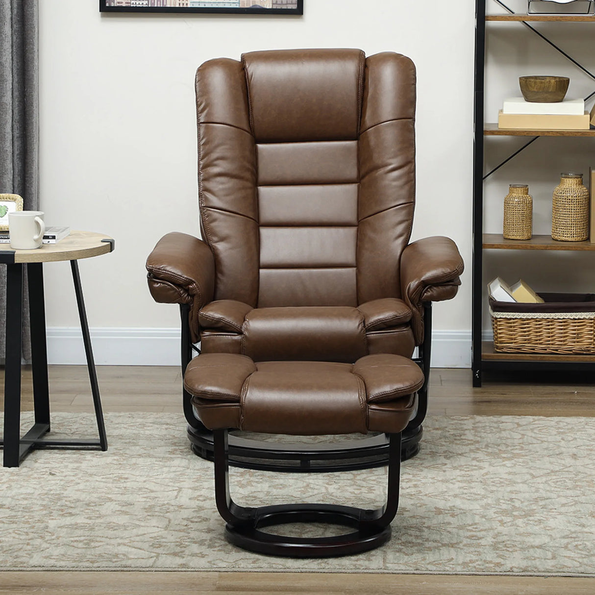 HOMCOM Faux Leather 135 Reclining Chair and Footstool - Brown