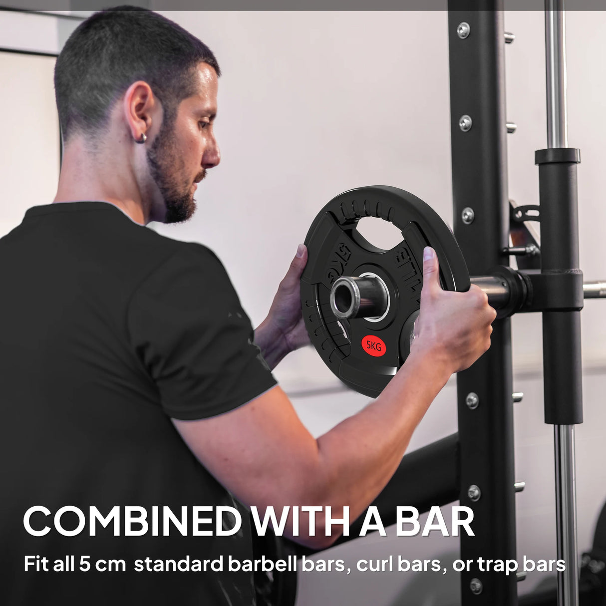 SPORTNOW Olympic Weight Plates, 2"/5cm Weight Disc Pair with Tri-Grips, 2 x 5kg Dumbbell Plates for Weightlifting and Strength Training Home Gym Fitness Workout, Black