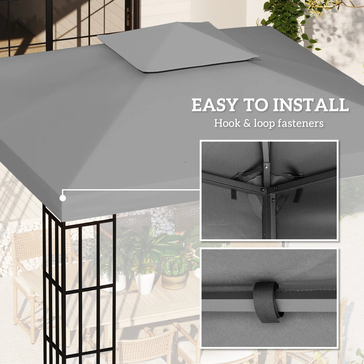 Outsunny 3(m) Gazebo Top Cover Double Tier Canopy Replacement Pavilion Roof Light Grey