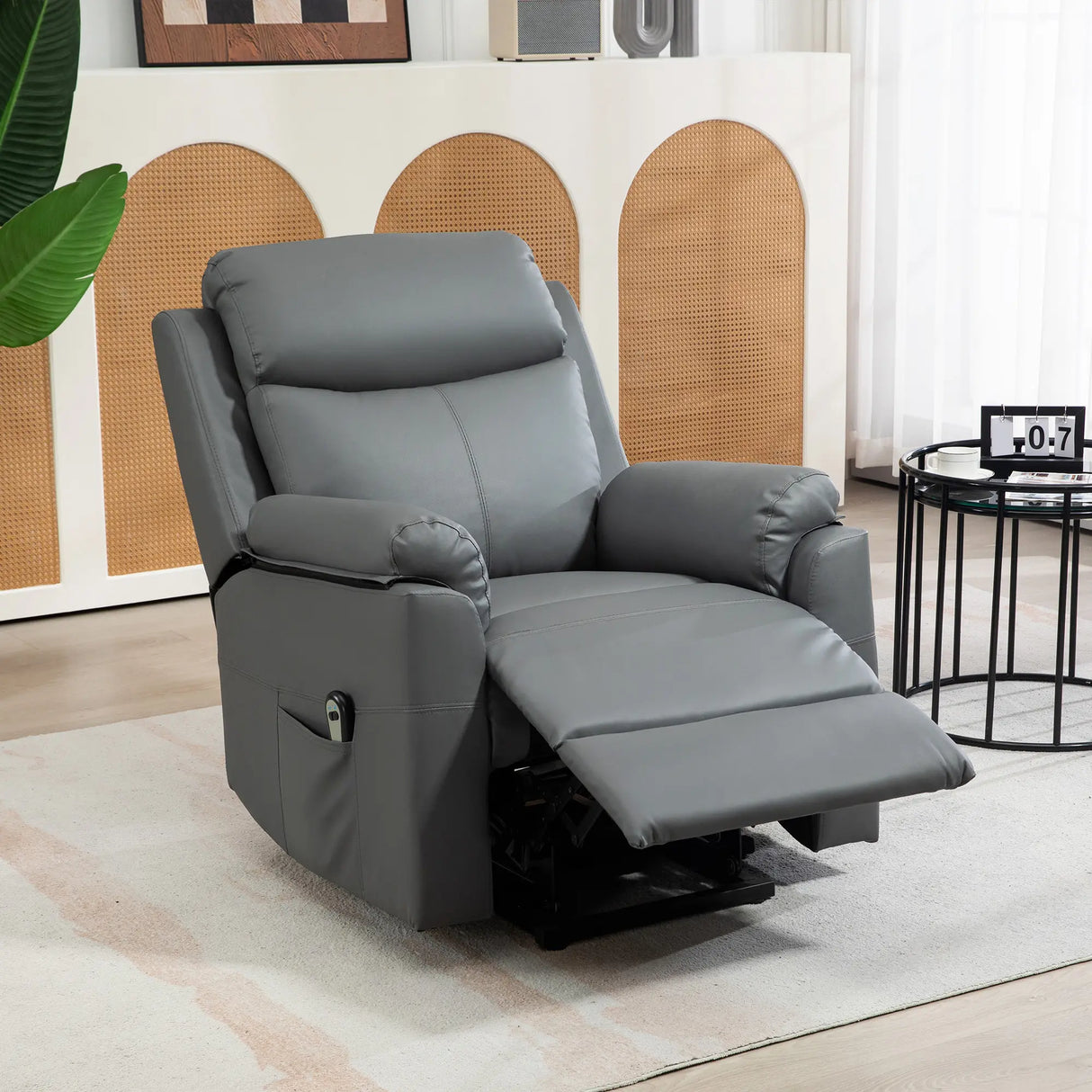 HOMCOM Faux Leather 70 Electric Riser Recliner Chair, Charcoal Grey