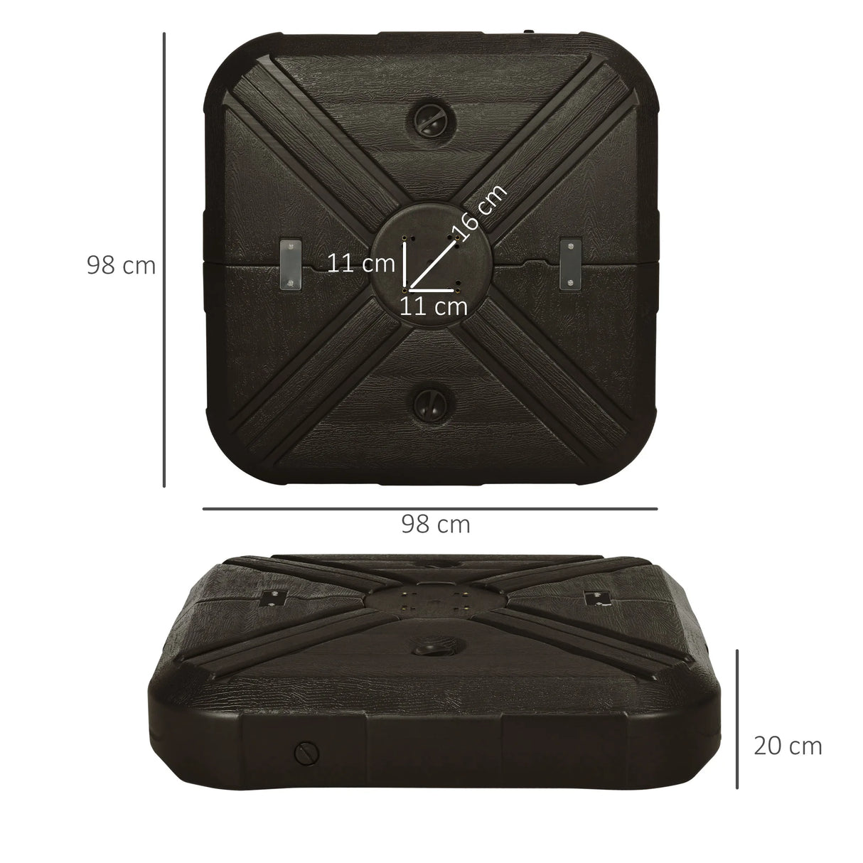 Outsunny Fillable Cantilever Parasol Base Weights with Steel Cross Base, Garden Umbrella Stand Weight with Wheels, 195kg Sand or 170kg Water Filled, Coffee