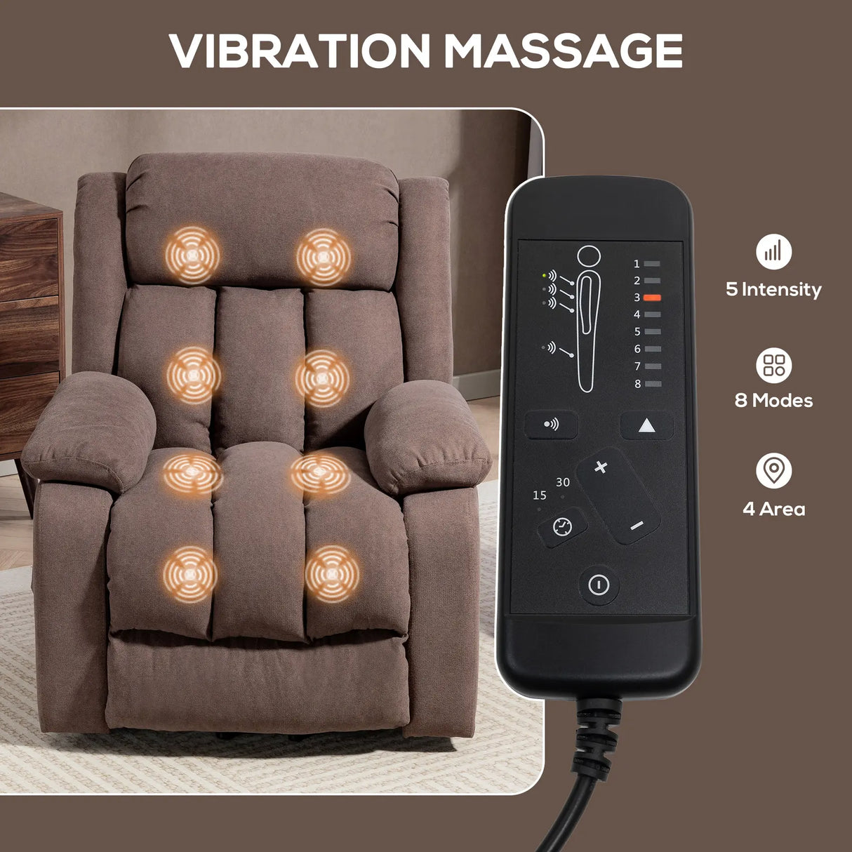 HOMCOM Eight-Point Massage Electric Lift Chair - Dark Brown