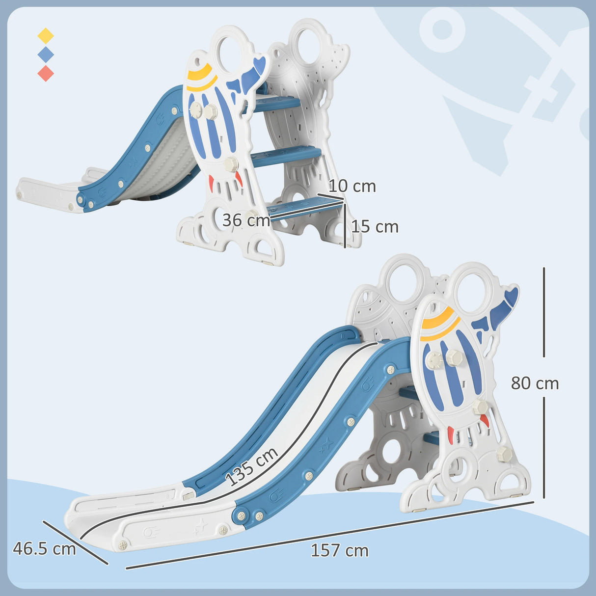 AIYAPLAY Space-Themed Baby Slide, Indoor Freestanding Kids Slide, for Ages 1.5-3 Years - Blue