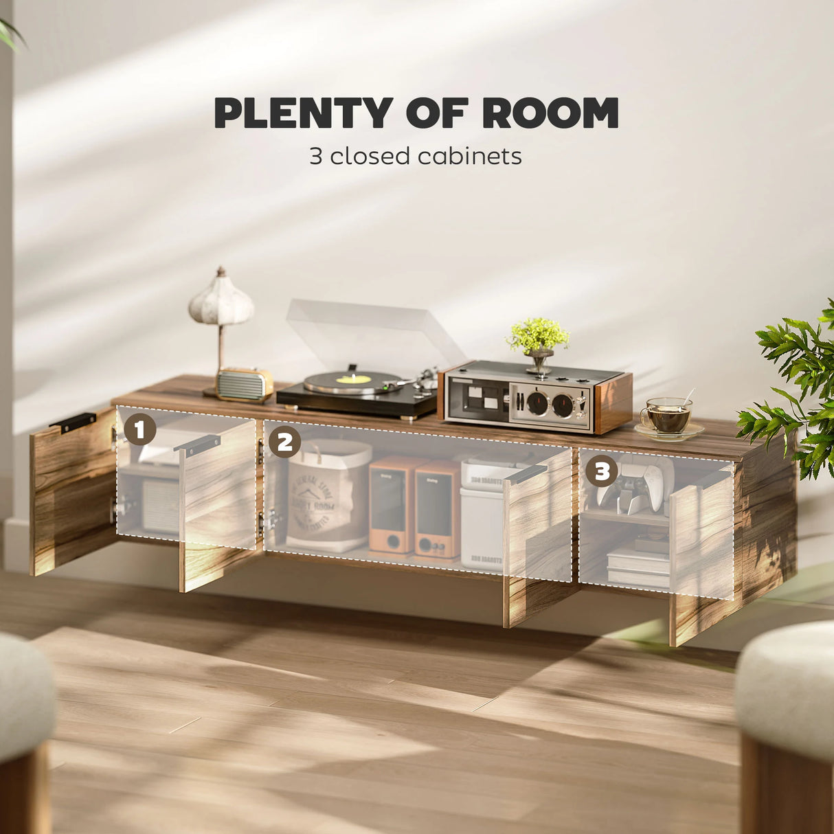 HOMCOM Floating TV Unit, 150 cm Wall Mounted TV Stand Cabinet with Shelves and Doors, Entertainment Media Console for Living Room, Bedroom, Rustic Brown