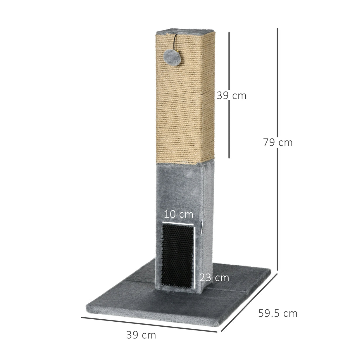 PawHut Cat Tree Scratching Post for Indoor Cats 79cm Jute Scratcher Climber w/ Carpet Base Dangling Toy Grey