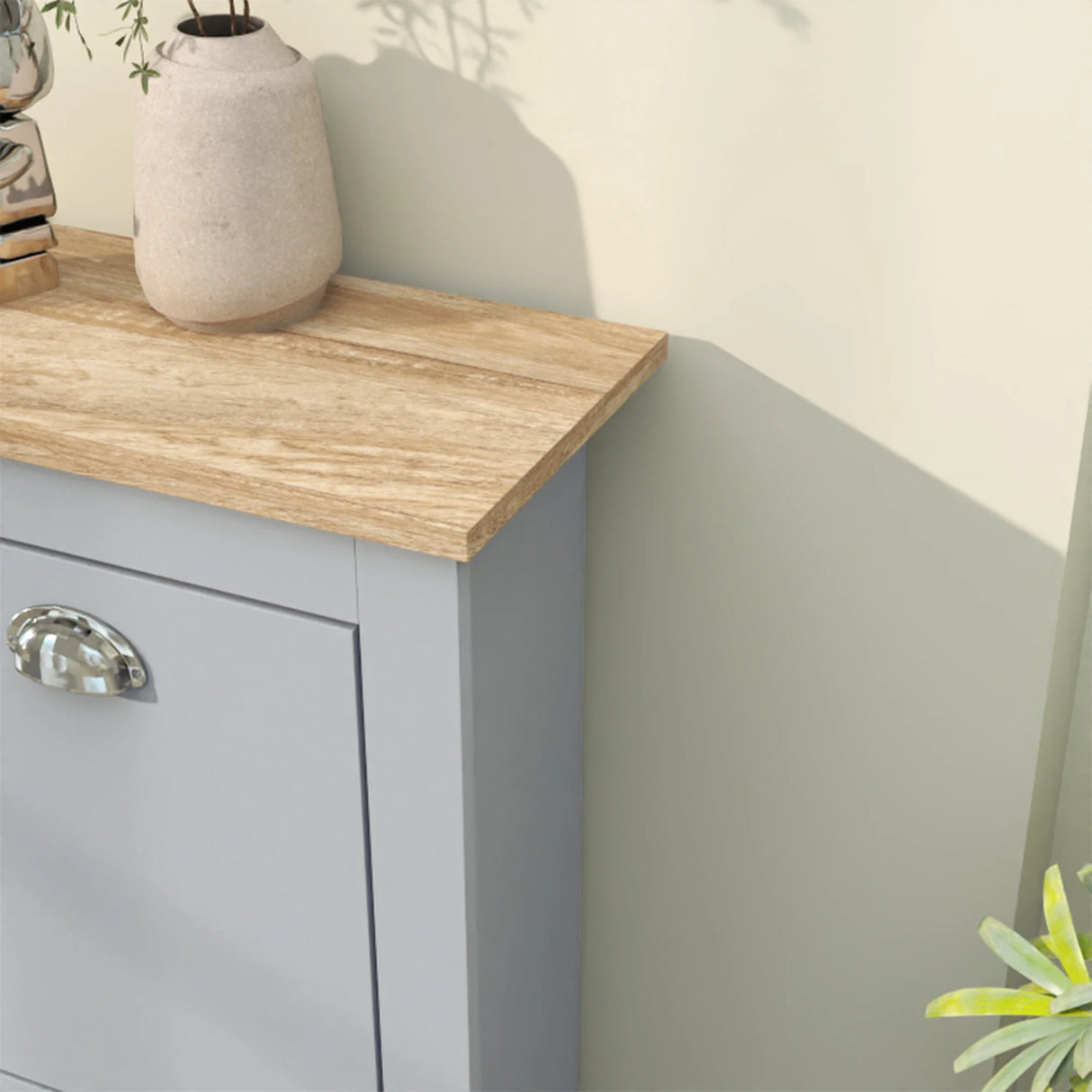 HOMCOM 2 Drawer Shoe Cabinet Modern Narrow Shoe Cupboard Hallway Wooden Storage Organiser with Flip Doors Adjustable Shelf for 6-12 Pairs, Grey