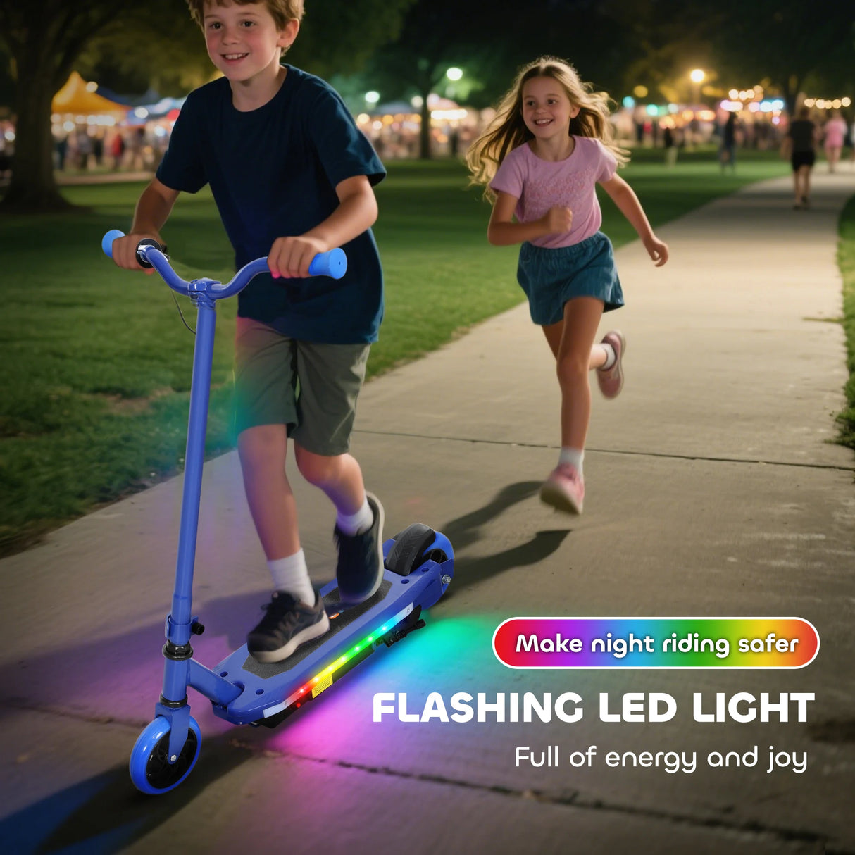 AIYAPLAY Electric Scooter for Kids 6-14 Years, with Colourful Lights, Blue