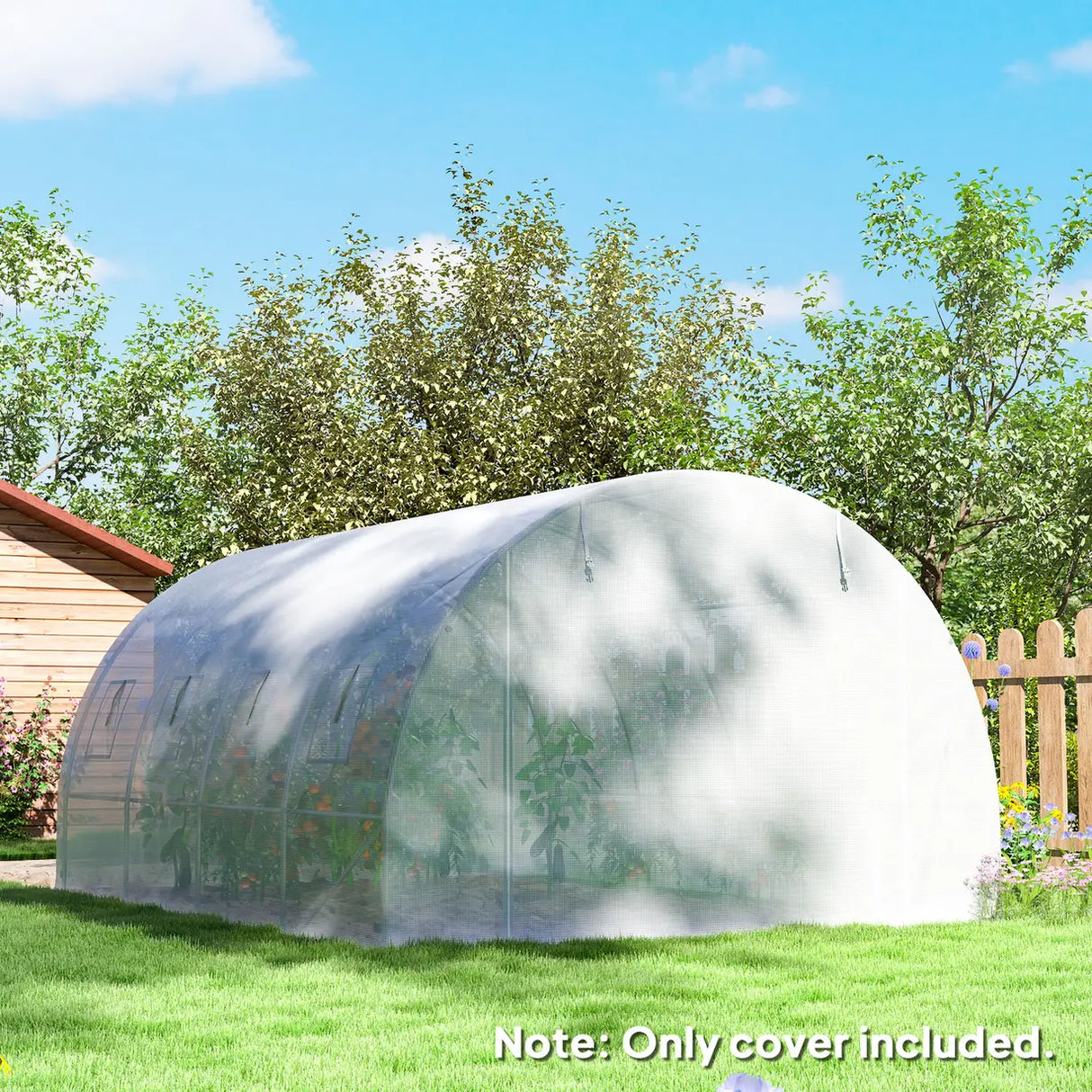 Outsunny 4 x 3 x 2m Polytunnel Greenhouse Replacement Cover ONLY Winter Garden Plant PE Cover for Tunnel Walk-in Greenhouse with Roll-up Windows Door Outdoor, White
