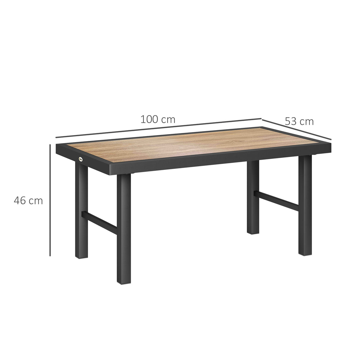 Outsunny Metal Garden Coffee Table, Outdoor Side Table with SPC Woodgrain Tabletop for Outside, Garden, Balcony, Porch, 100 x 53 x 46cm, Brown