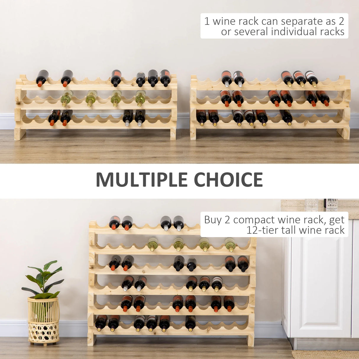HOMCOM Six-Tier, 72 Bottle Wooden Wine Rack Set of 2 - Natural