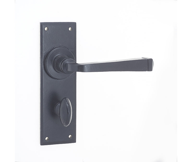 Valley Forge Door Handle on Bathroom Plate Black