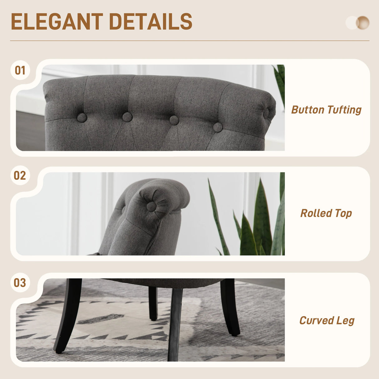 HOMCOM Fabric Single Sofa Dining Chair Tub Chair Upholstered W/ Pillow Solid Wood Leg Home Living Room Furniture Charcoal Grey