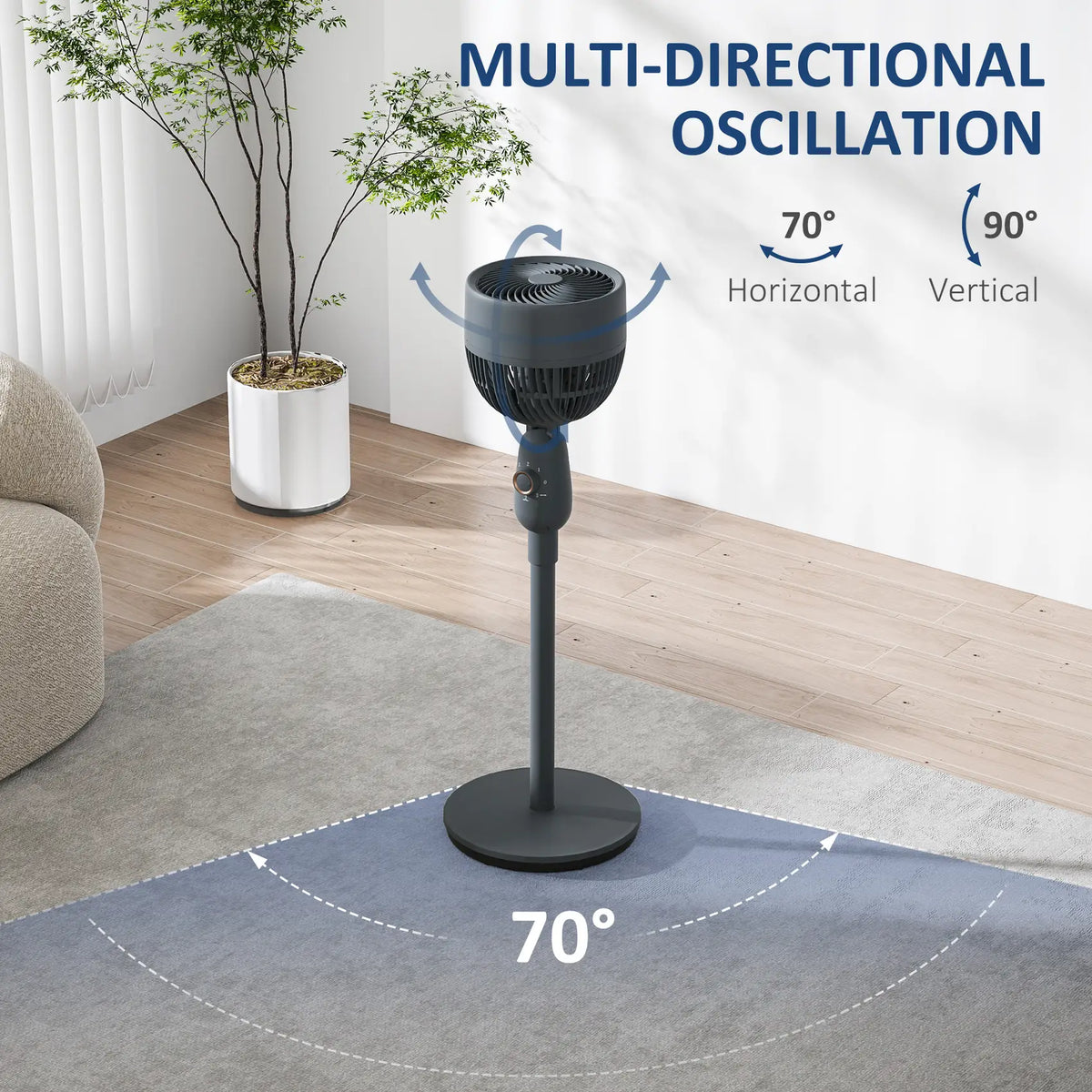 HOMCOM Pedestal Fan, Powerful Air Circulator, 12 Inch Floor Standing Fan with 3 Speed Settings, Oscillating Function for Bedroom, Home and Office, Grey