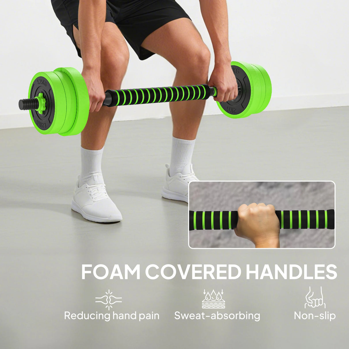 SPORTNOW 20kg Four-In-One Adjustable Weight Dumbbells Set, Barbell, Kettlebell, Push Up Stand - Green