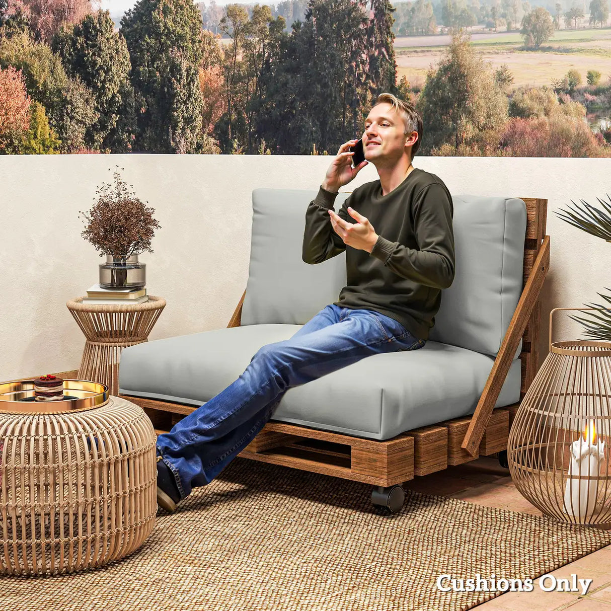 Outsunny Two Piece Seat Pallet and Back Cushions - Light Grey