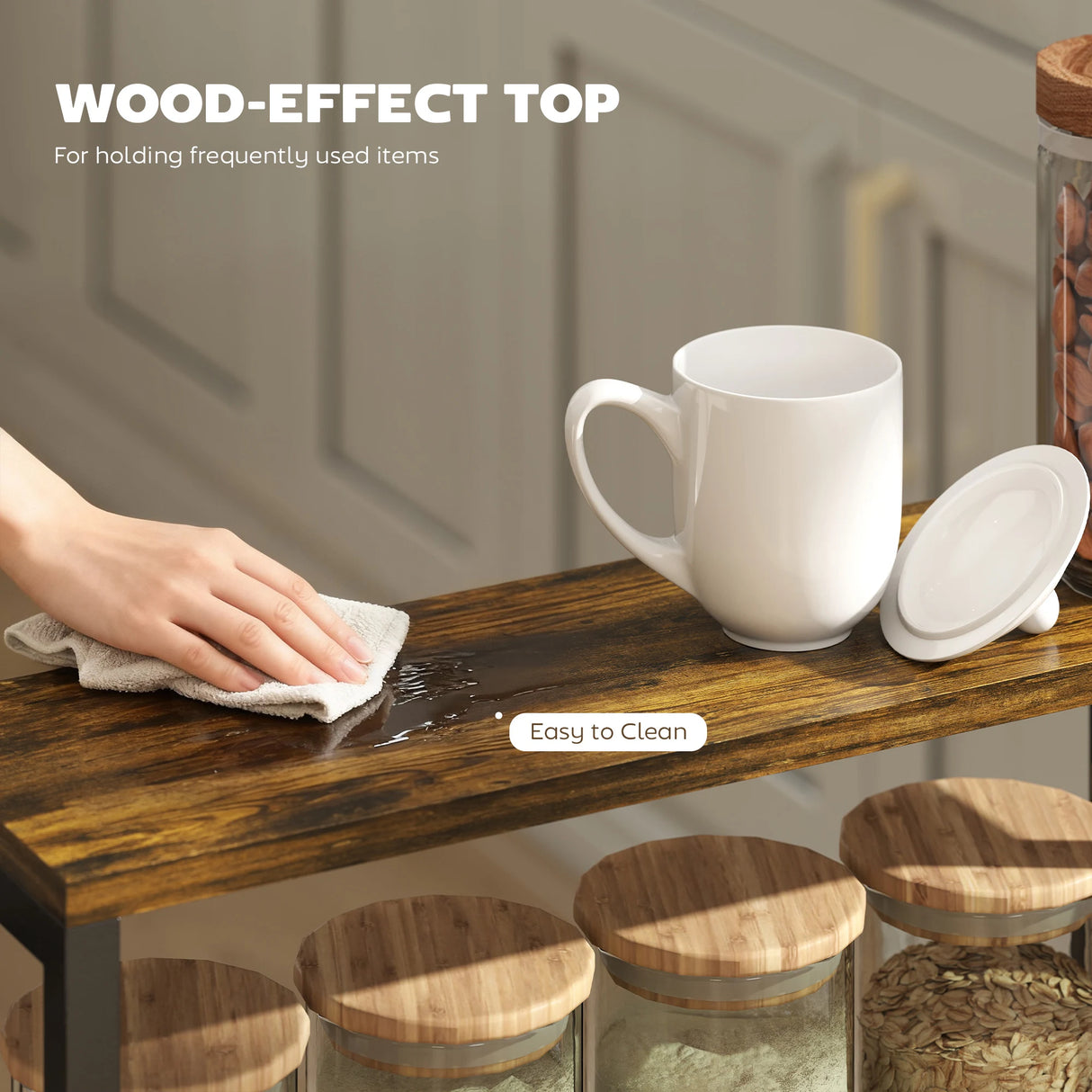 HOMCOM Slim Storage Trolley, 5-Tier Kitchen Cart on Wheels with Wood-effect Top, Handle for Living Room, Bathroom, Black