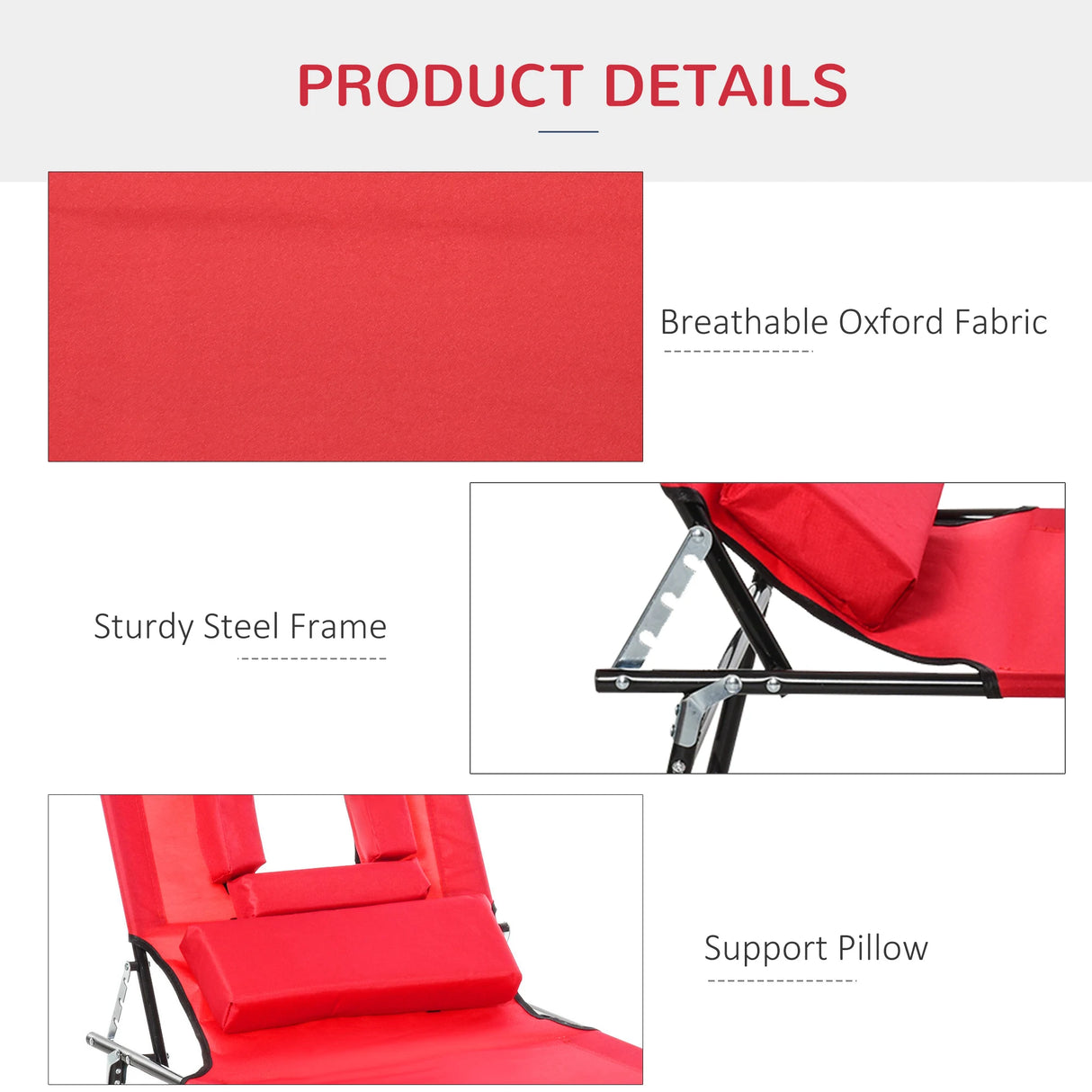 Outsunny Foldable Outdoor Sun Lounger Adjustable Backrest Reclining Chair with Pillow and Reading Hole Garden Beach, Red