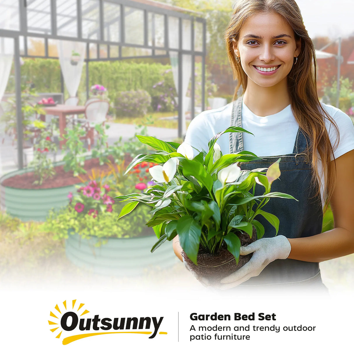 Outsunny Set of Two 181 x 93cm Steel Planters - Green