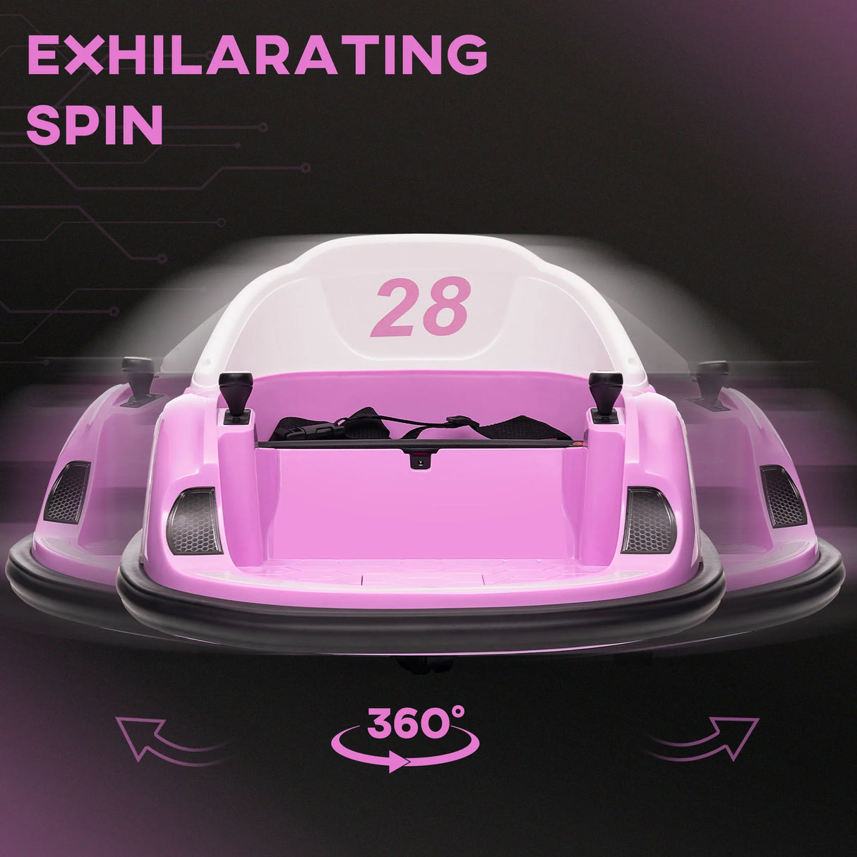 AIYAPLAY 360 Rotation Kids Bumper Car, 12V Waltz Car with Remote Control, Dual Joystick, Music, Lights, Pink