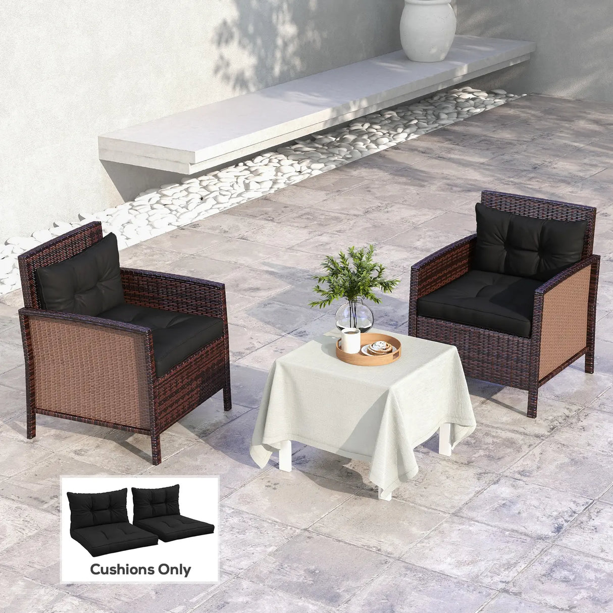 Outsunny 2-Piece Seat Cushions Back Pillows Replacement, Patio Chair Cushions Set for Indoor Outdoor, Black