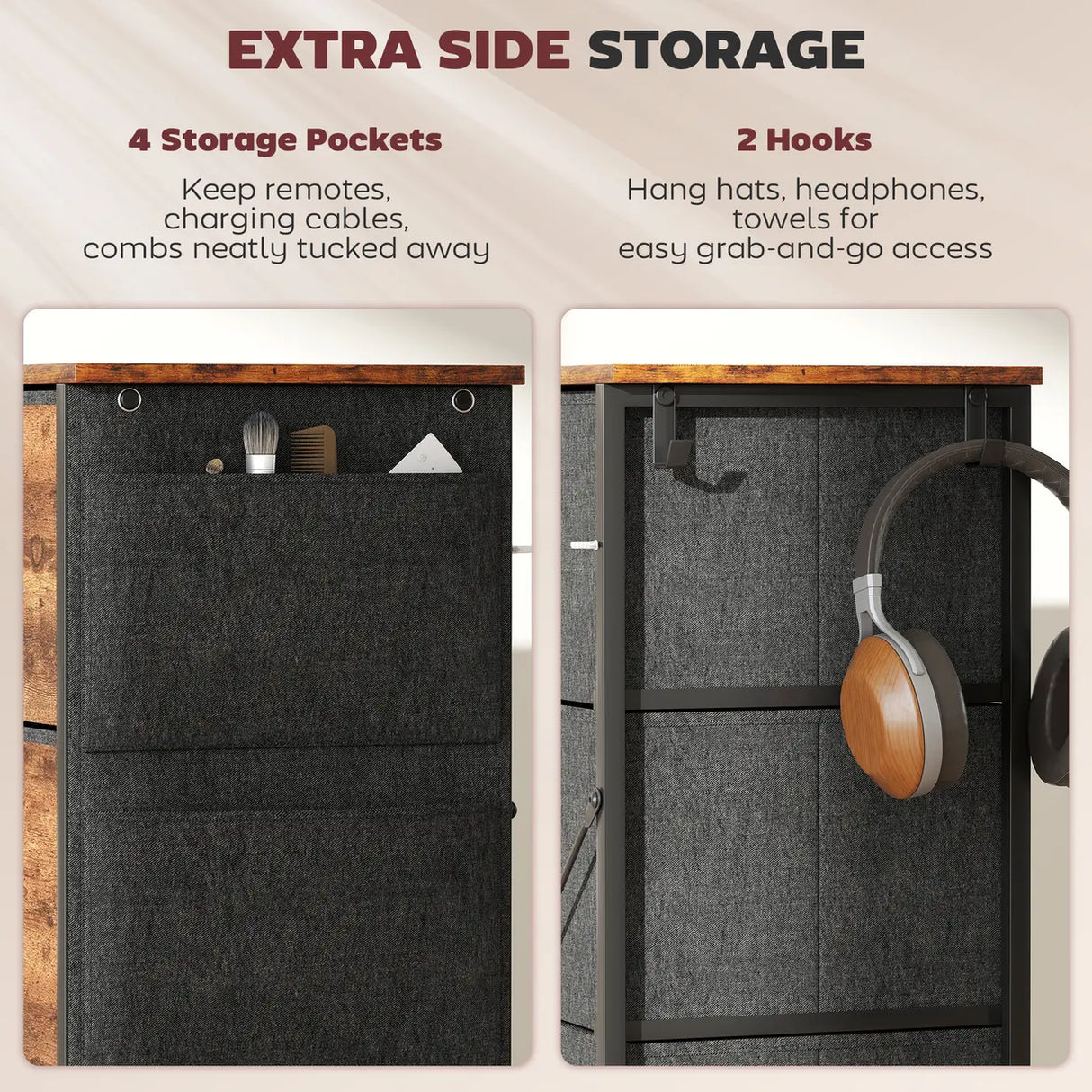 HOMCOM Chest of Four Fabric Drawers - Rustic Brown