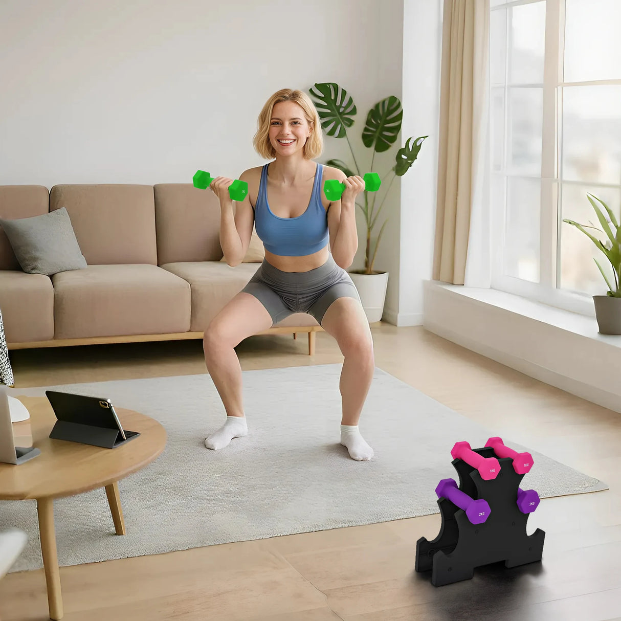 SPORTNOW 2 x 1kg, 2 x 2kg, 2 x 3kg Dumbbells Set with Dumbbell Rack, Hand Weights for Home Gym Training