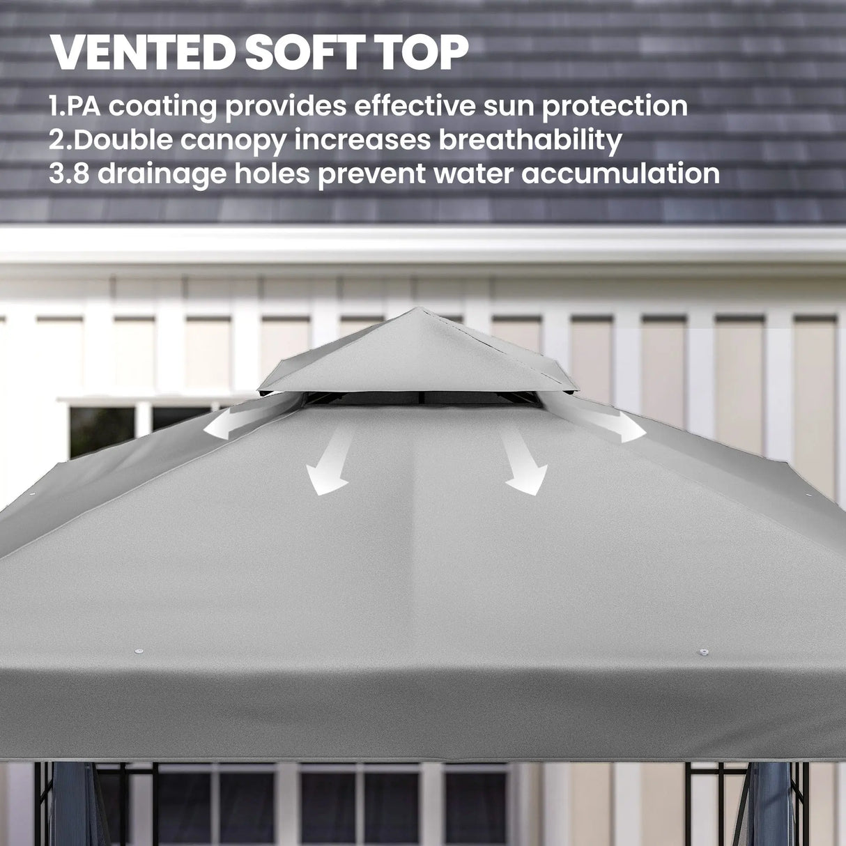 Outsunny 3 x 3(m) Patio Gazebo Canopy Garden Pavilion Tent Shelter with 2 Tier Roof and Mosquito Netting, Light Grey