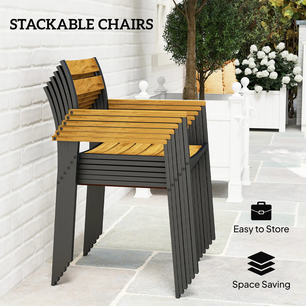 Outsunny Seven-Piece Wood Panel Patio Dining Set - Brown/Black