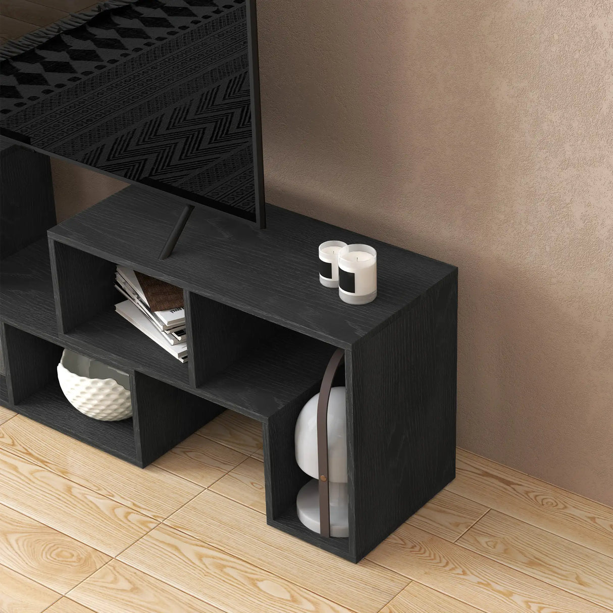 HOMCOM Three-Block Modular TV Stand - Black Wood-Effect