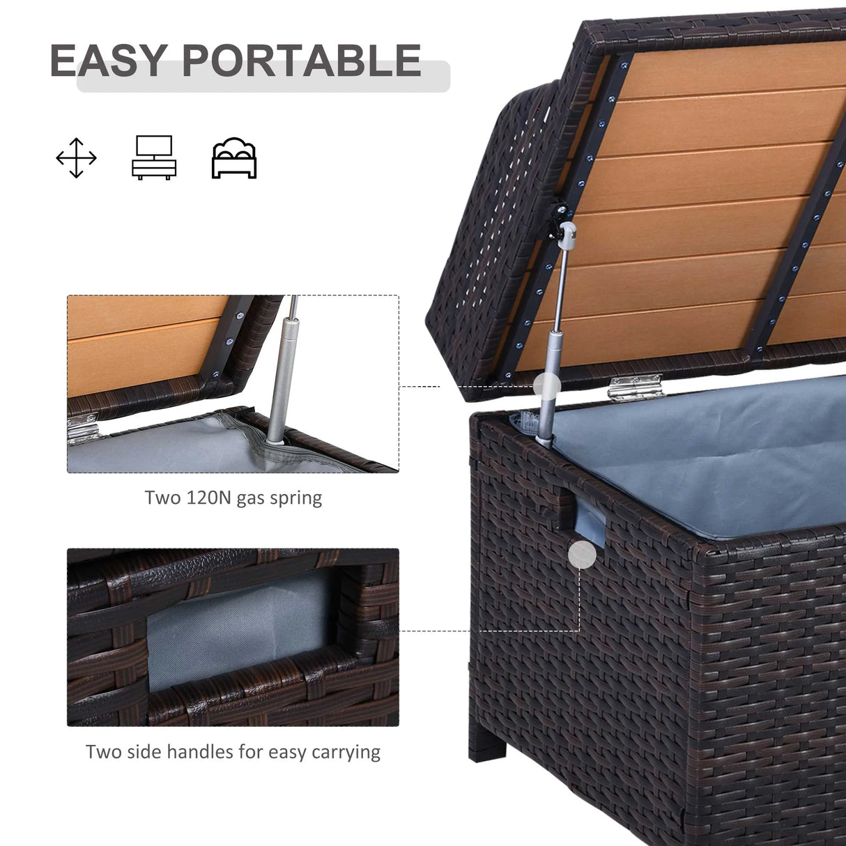 Outsunny 130 L Rattan Garden Storage Box, with Seat - Mixed Brown