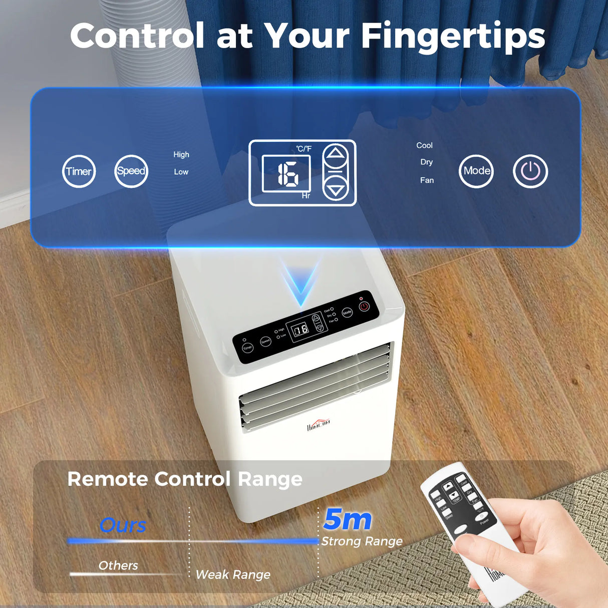 HOMCOM Portable Air Conditioner 5000 BTU, 4-in-1 Cooling, Dehumidifier, Fan, Sleep Mode, Air Conditioning Unit with Digital Display & Remote Control, 24H Timer, Window Venting Kit, for Room up to 18m2