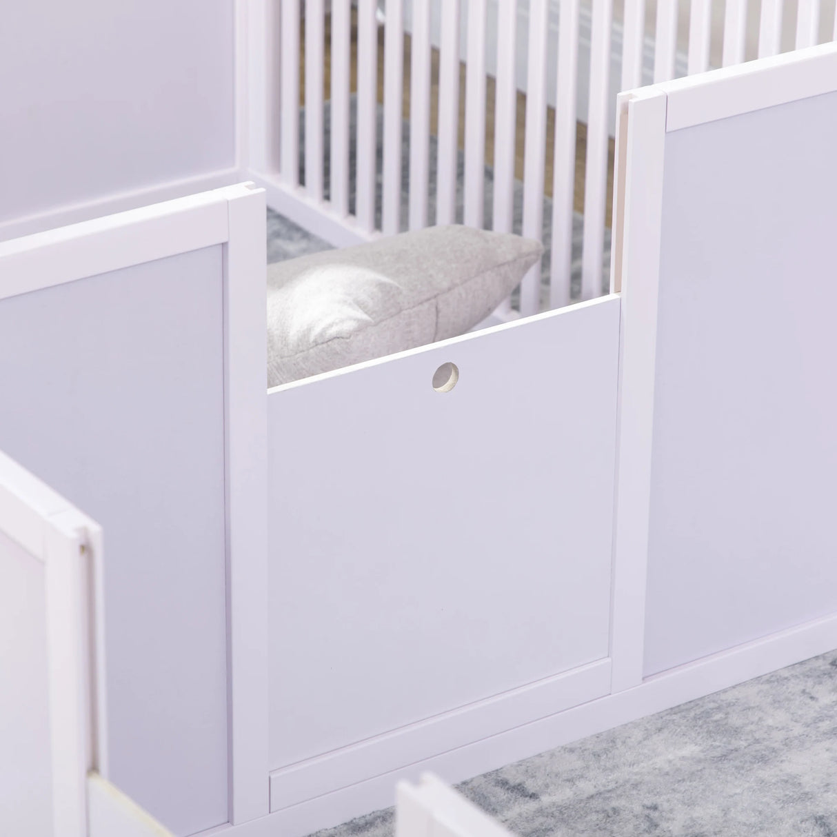 PawHut 7 Panels Playpen with 3 Doors for Baby Dogs, Two-Room Design Puppy Whelping Box - White