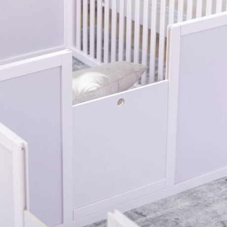 PawHut 7 Panels Playpen with 3 Doors for Baby Dogs, Two-Room Design Puppy Whelping Box - White