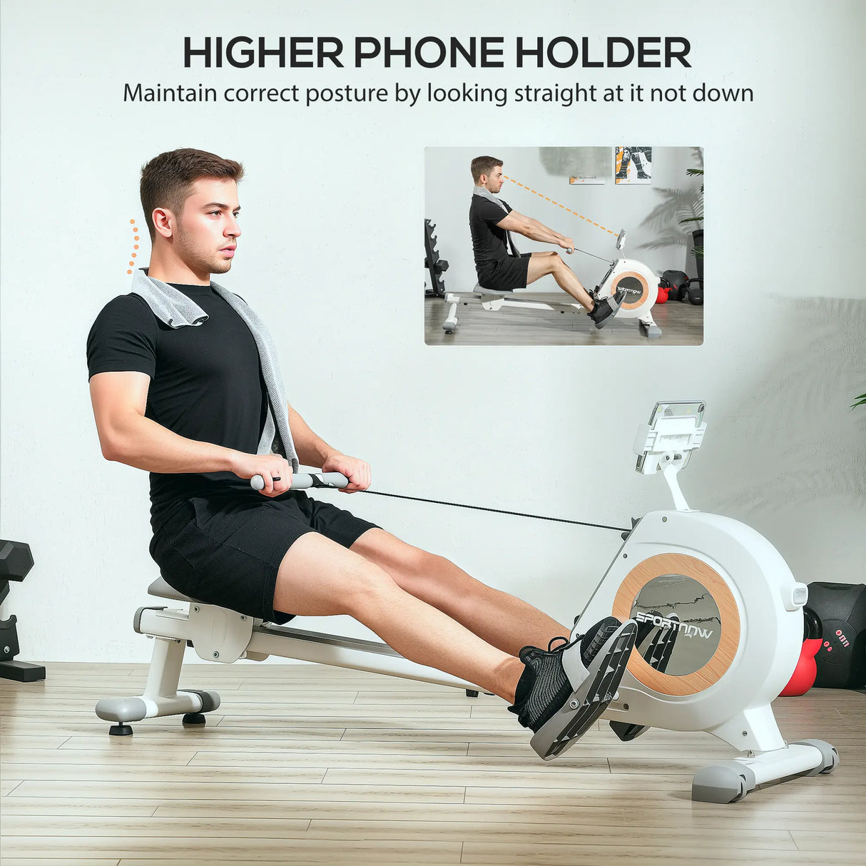 SPORTNOW Rowing Machine, 16-Level Magnetic Rower Machine with LCD Monitor and Phone Holder, White