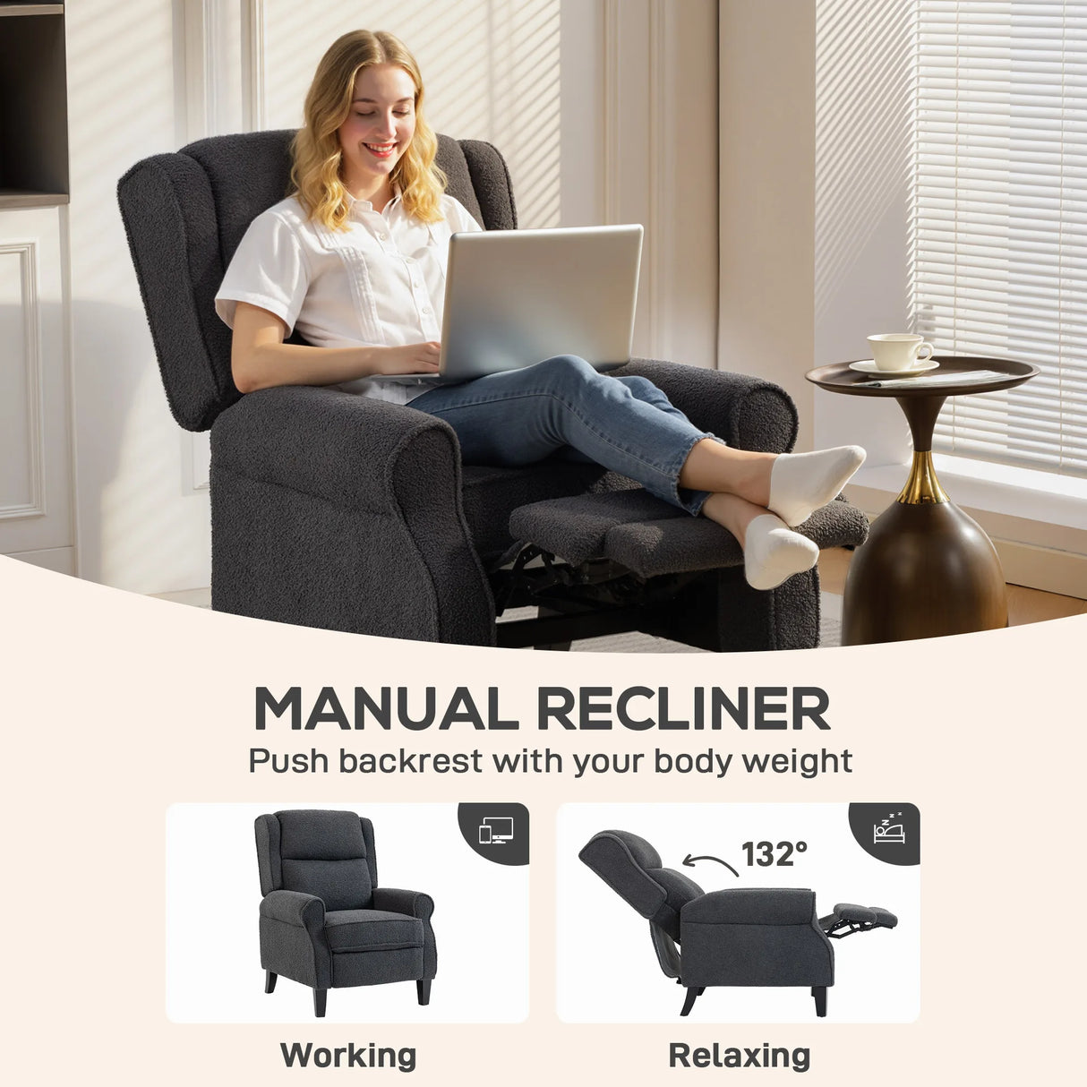 HOMCOM 132 Recliner Armchair, with Extended Footrest - Dark Grey