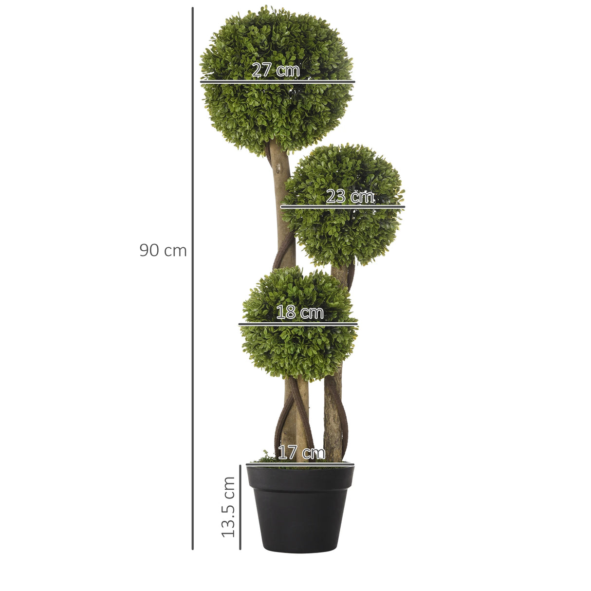 HOMCOM Decorative Artificial Trees Boxwood Ball Topiary Trees in Pot Fake Plants for Home Indoor Outdoor Decor, 90 cm