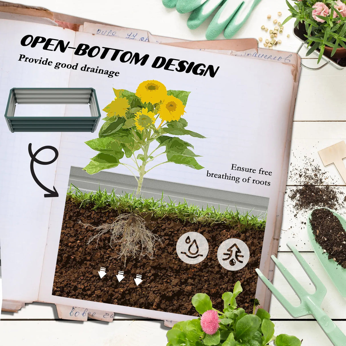Outsunny Set of Two 110 x 65cm Steel Planter Boxes - Green