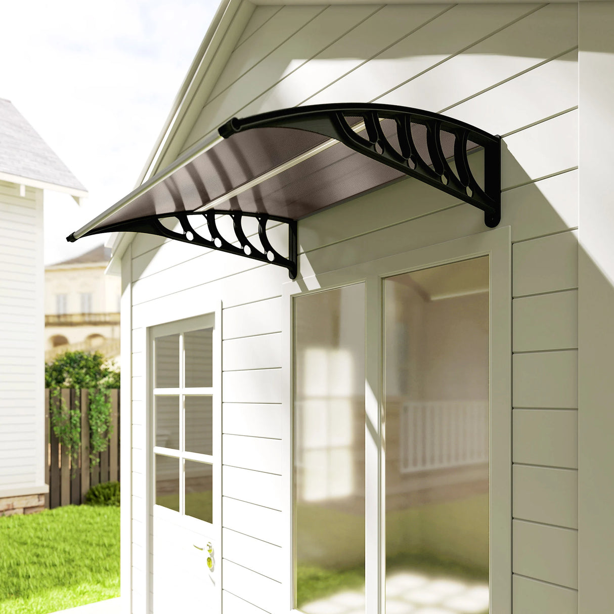 Outsunny Front Door Canopy, Outdoor Awning, Rain Shelter for Window, Porch and Front/Back Door, 103 x 96.5 cm, Brown